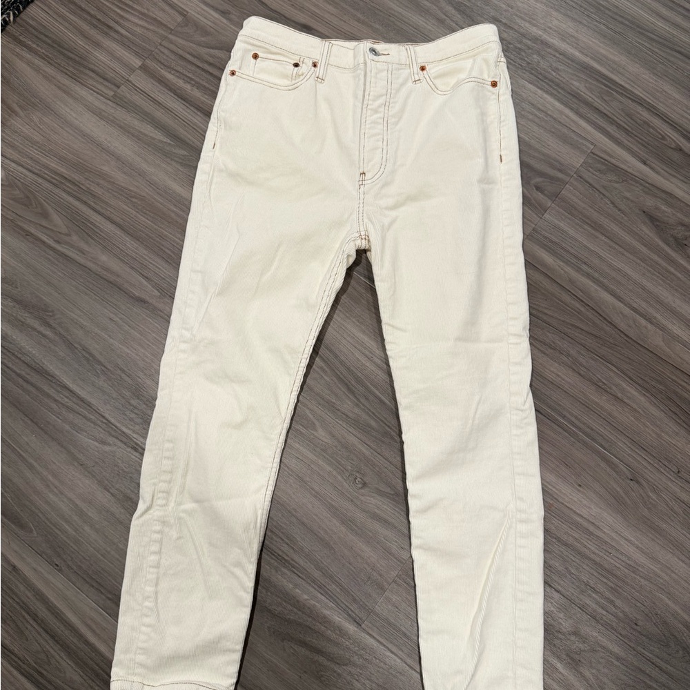 Re/Done High Rise Ankle Crop Cream Corduroy